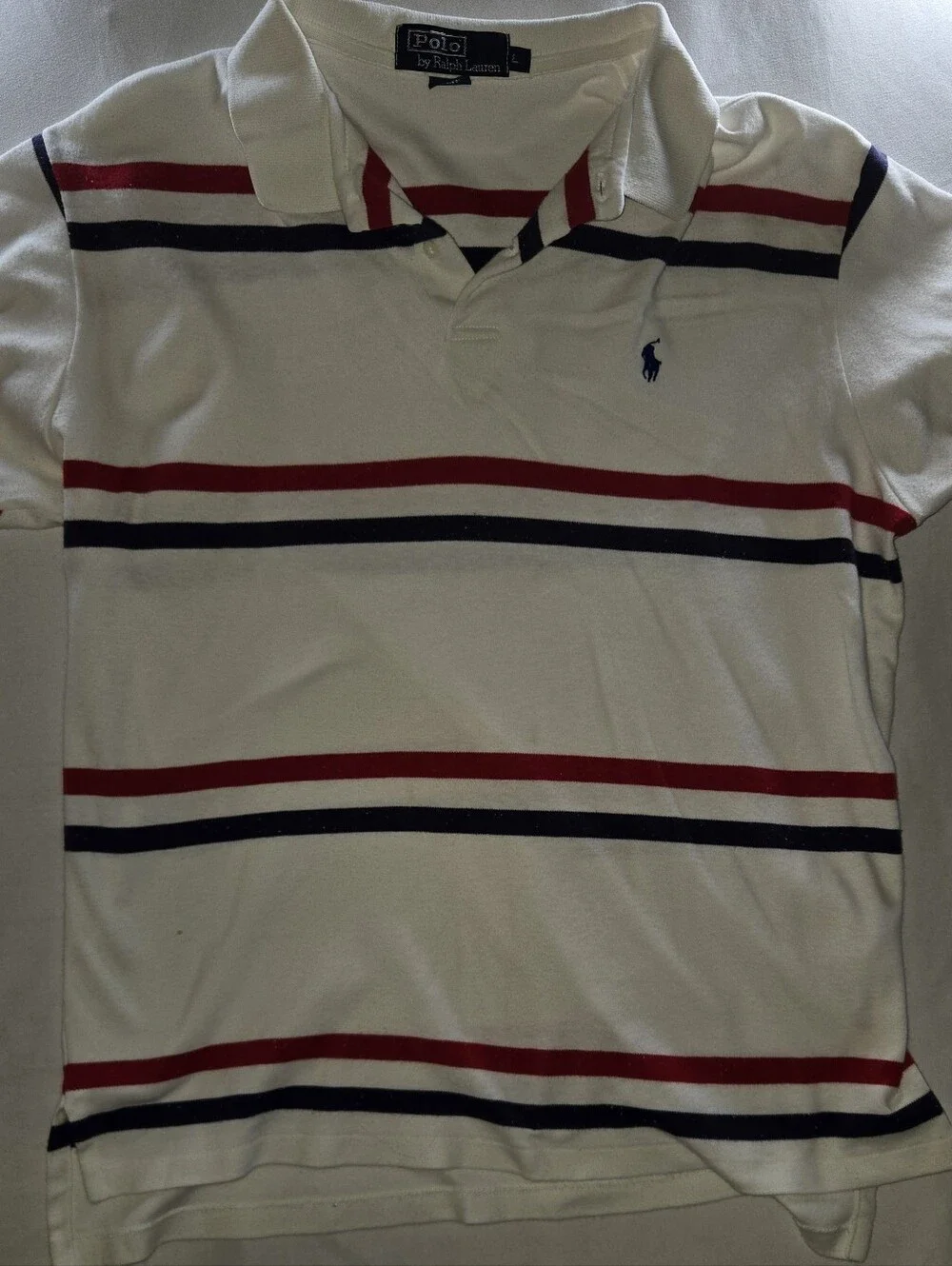 Ralph Lauren White Polo with Red and Navy Stripes